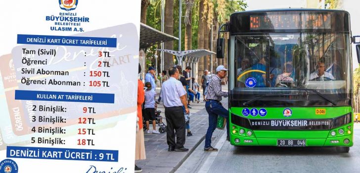 DENİZLİ’DE OTOBÜS ÜCRETLERİ ZAMLANDI
