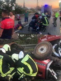 İŞÇİLERİ TAŞIYAN TRAKTÖRLE OTOMOBİL ÇARPIŞTI: 11 YARALI