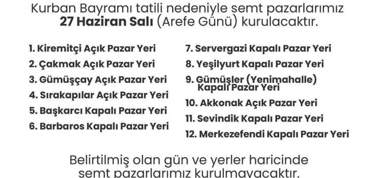 MERKEZEFENDİ’DE SEMT PAZARLARI AREFE GÜNÜ KURULACAK