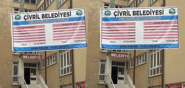 ÇİVRİL’DE BORÇLAR BELEDİYENİN GİRİŞİNE ASILDI