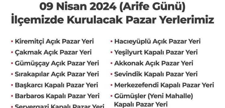MERKEZEFENDİ’DE SEMT PAZARLARI AREFE GÜNÜ KURULACAK