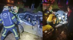 ARAÇTA SIKIŞANLARI İTFAİYE KURTARDI