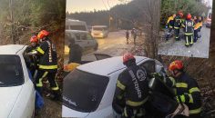 ARAÇTA SIKIŞAN KAZAZEDELERİ İTFAİYE KURTARDI