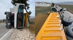 HAFRİYAT KAMYONU DEVRİLDİ: 1 YARALI