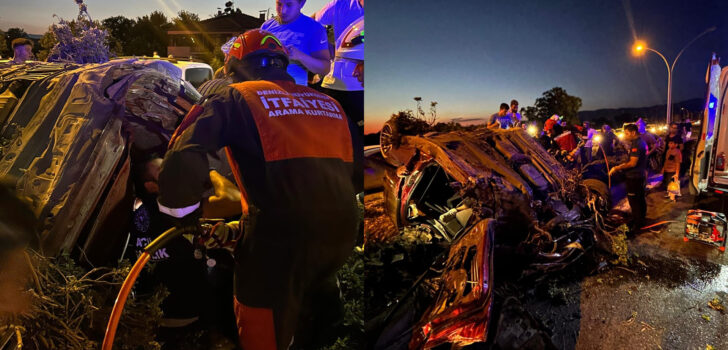 PAMUKKALE’DE OTOMOBİL PARAMPARÇA OLDU, SÜRÜCÜ AĞIR YARALI