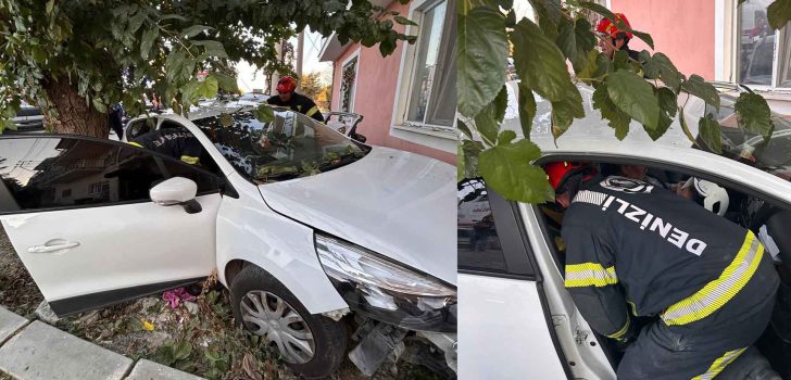 OTOMOBİL ÖNCE AĞACA SONRA EVE ÇARPTI: 4 YARALI